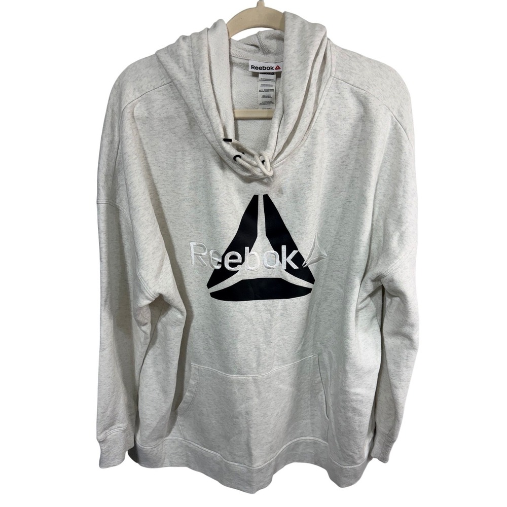 Reebok Hoodie Graphic Logo Pullover Women's XXXL 3X Cream Athleisure Cozy Warm